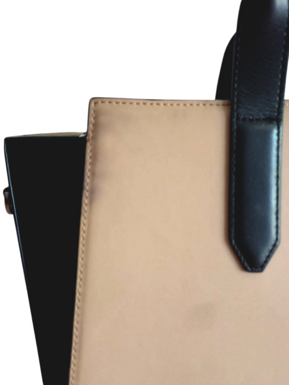 H Halston Beige Black Structured Tote Bag - Colorblock Satchel Purse - Picture 5 of 9